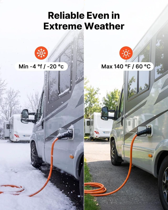 Alt view image 6 of 7 - VEVOR 50 Amp Generator Cord, 25 Feet, 125/250V RV Power Cord NEMA 14-50P to SS2-50R with Twist Lock, Grip Handle, Heavy Duty 6AWG/3 + 8AWG/1 Generator Cable, for RV Camper Generator to House, Orange