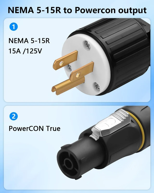 Alt view image 2 of 7 - CERRXIAN 13AWG NEMA5-15P to PowerCON True AC Power Cable, 15A 125V Profeesional NEMA-15P Male to PowerCon True1 Male Extension Wire for Outdoor Stage Light Series LED Screen - 2M / 6.6FT