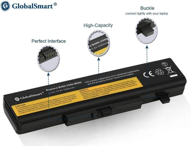 Alt view image 2 of 7 - GlobalSmart High Performance Notebook/Laptop Battery for Len0v0 Black L11P6R01 for ThinkPad Edge E530c 10.8V 5200mAh 6Cell