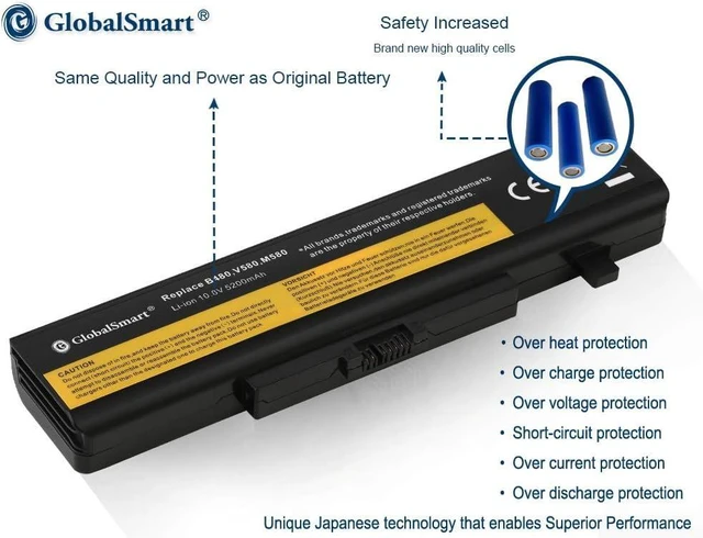 Alt view image 3 of 7 - GlobalSmart High Performance Notebook/Laptop Battery for Len0v0 Black L11P6R01 for ThinkPad Edge E530c 10.8V 5200mAh 6Cell