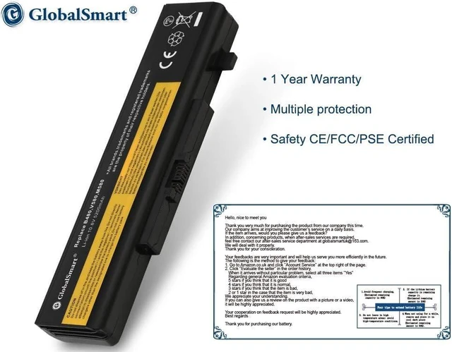 Alt view image 4 of 7 - GlobalSmart High Performance Notebook/Laptop Battery for Len0v0 Black L11P6R01 for ThinkPad Edge E530c 10.8V 5200mAh 6Cell