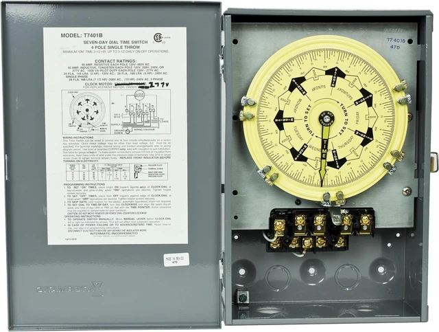 Alt view image 2 of 7 - Intermatic T7401B 4PST 125-Volt 7-Day Mechanical Time Switch with Nema 1 Indoor Cover
