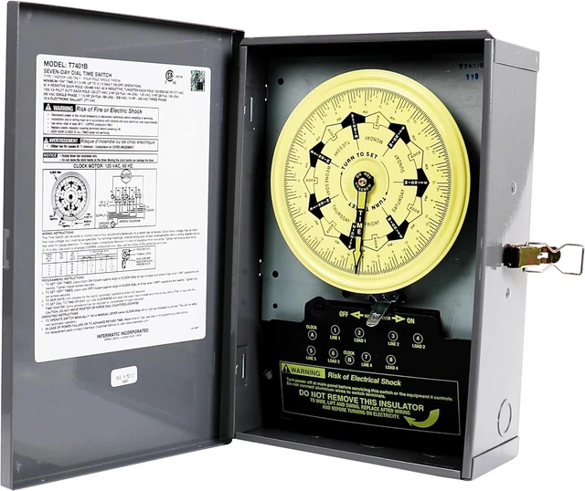 Alt view image 4 of 7 - Intermatic T7401B 4PST 125-Volt 7-Day Mechanical Time Switch with Nema 1 Indoor Cover