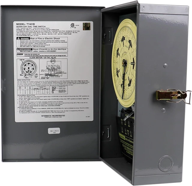 Alt view image 7 of 7 - Intermatic T7401B 4PST 125-Volt 7-Day Mechanical Time Switch with Nema 1 Indoor Cover