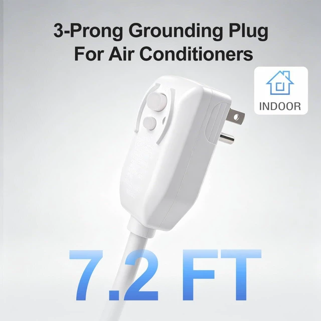 Alt view image 2 of 7 - Baomain Room Air Conditioner Power Cord LCDI Plug, 120VAC 15 Amp 1800 Watt, NEMA 5-15P