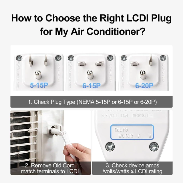 Alt view image 7 of 7 - Baomain Room Air Conditioner Power Cord LCDI Plug, 120VAC 15 Amp 1800 Watt, NEMA 5-15P