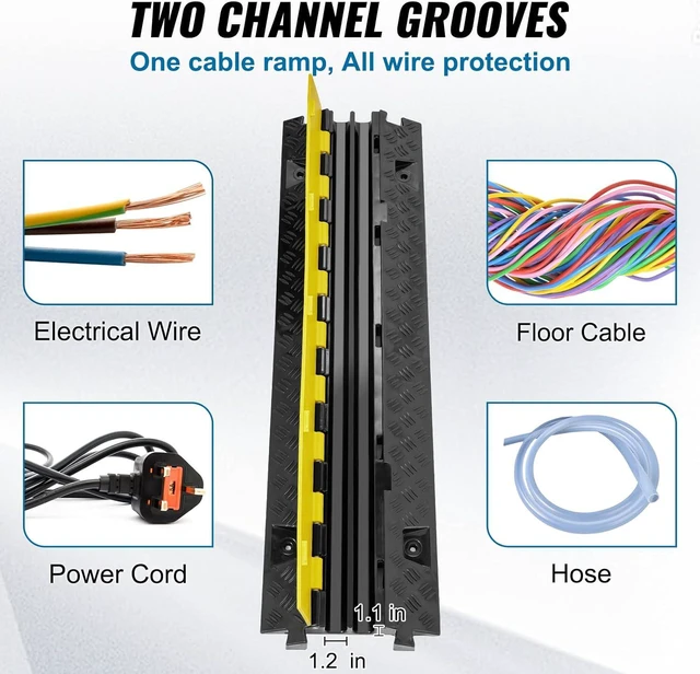 Alt view image 3 of 7 - VEVOR 5 PCs Cable Protector Ramp, 2 Channel, 22000 lbs/axle Capacity Heavy Duty TPU Wire Cover, Hose Protector Driveway, Traffic Speed Bump with TPR Flip-Open Top Cover, for Indoor & Outdoor