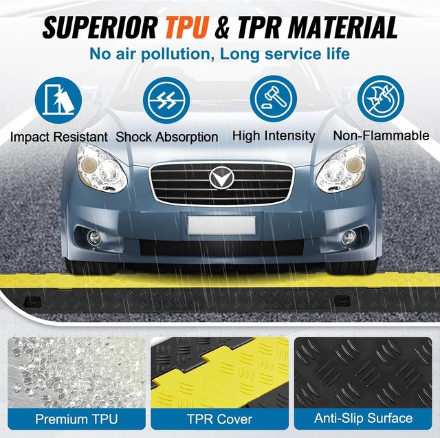 Alt view image 4 of 7 - VEVOR 5 PCs Cable Protector Ramp, 2 Channel, 22000 lbs/axle Capacity Heavy Duty TPU Wire Cover, Hose Protector Driveway, Traffic Speed Bump with TPR Flip-Open Top Cover, for Indoor & Outdoor