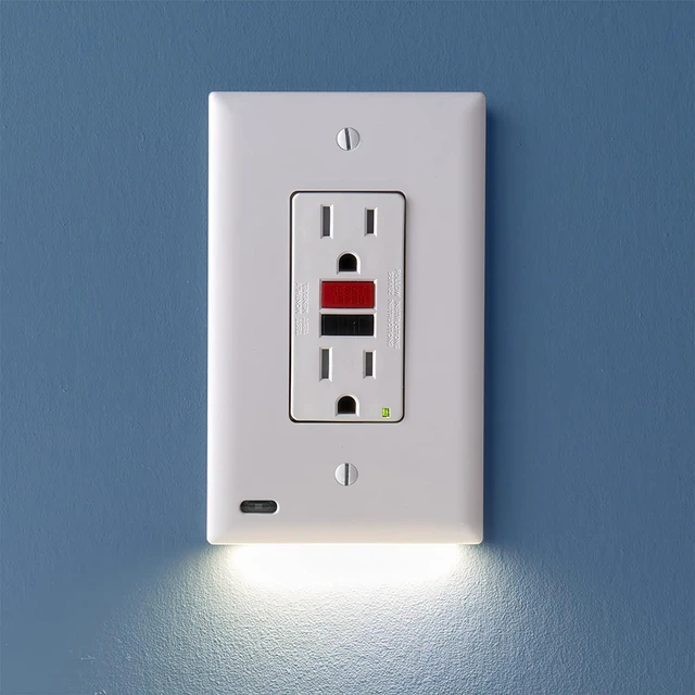 Main image of 2-Pack GuideLight GFCI Wall Plate with LED Night Light, Auto On/Off Sensor, Replaces Plug-In (White)