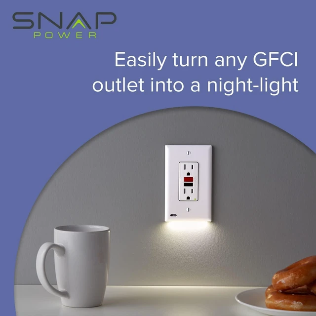Alt view image 4 of 7 - 2-Pack GuideLight GFCI Wall Plate with LED Night Light, Auto On/Off Sensor, Replaces Plug-In (White)