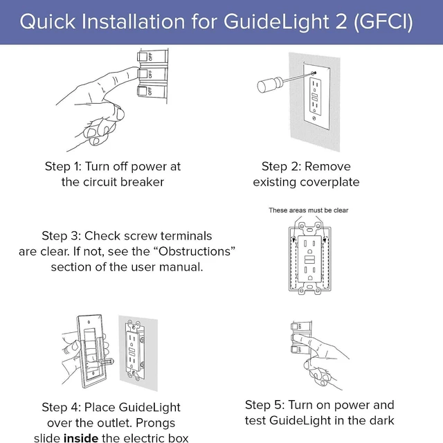 Alt view image 3 of 7 - 2-Pack GuideLight GFCI Wall Plate with LED Night Light, Auto On/Off Sensor, Replaces Plug-In (White)