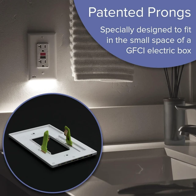 Alt view image 5 of 7 - 2-Pack GuideLight GFCI Wall Plate with LED Night Light, Auto On/Off Sensor, Replaces Plug-In (White)