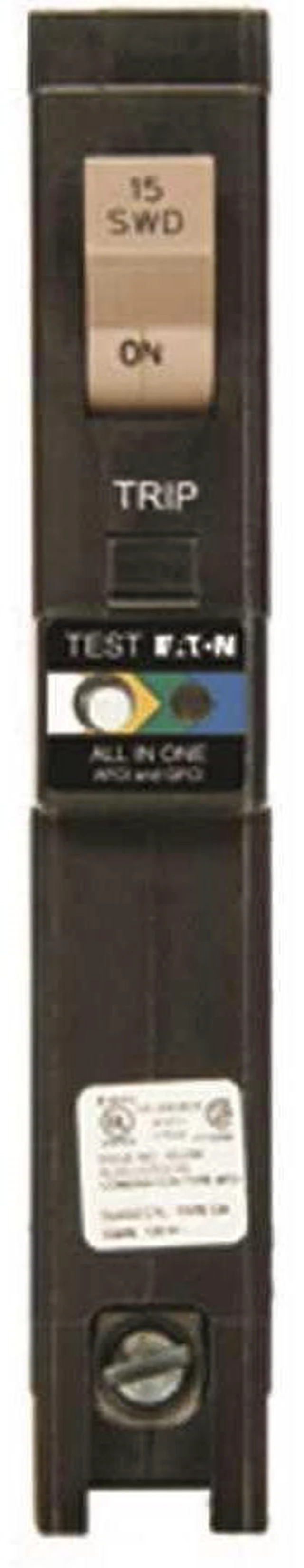 Alt view image 6 of 6 - Eaton CHFP115DF Circuit Breaker Type CH 120 Volt, Arc Fault/Ground Fault Circuit Breaker, 15 A, 10 kAIC