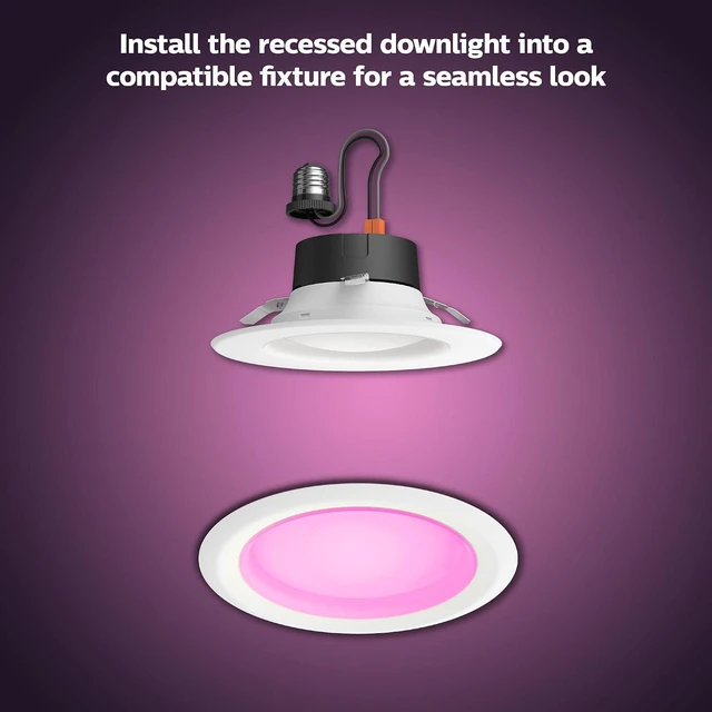 Alt view image 3 of 7 - Philips Hue Starter Kit: Hue Bridge Pro & 4 Retrofit LED Recessed Downlights 5/6-inch, White & Color Ambiance, Dimmable, Smart Light Hub, Works with Voice, Alexa, Apple and Samsung SmartThings