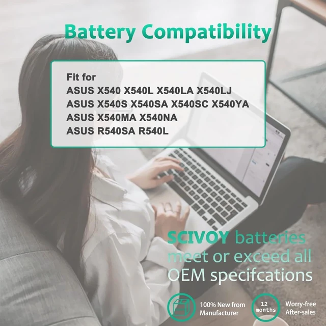 Alt view image 6 of 6 - 36Wh A31N1519 Laptop Battery Compatible with ASUS X540 X540S X540L X540LA X540LJ X540SA X540SC X540YA R540SA R540L Series 3ICR19/66 10.8V