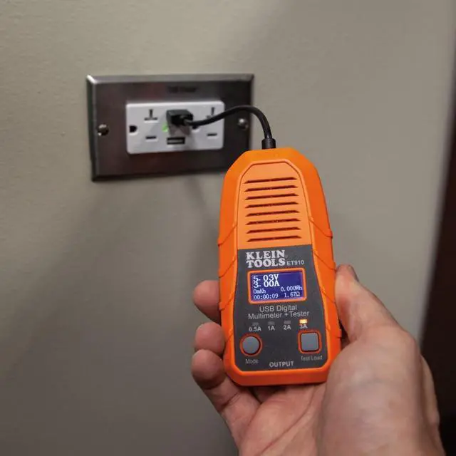 Alt view image 4 of 7 - Klein Tools ET910 USB Power Meter and Tester, USB-A Digital Meter for Voltage, Current, Capacity, Energy, Resistance, Max Current