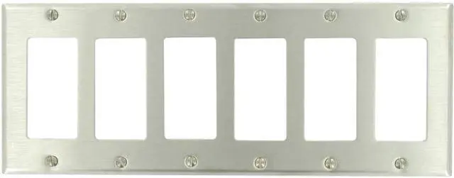 Main image of Leviton 84436-40 6-Gang Decora/GFCI Device Decora Wallplate, Device Mount, Stainless Steel