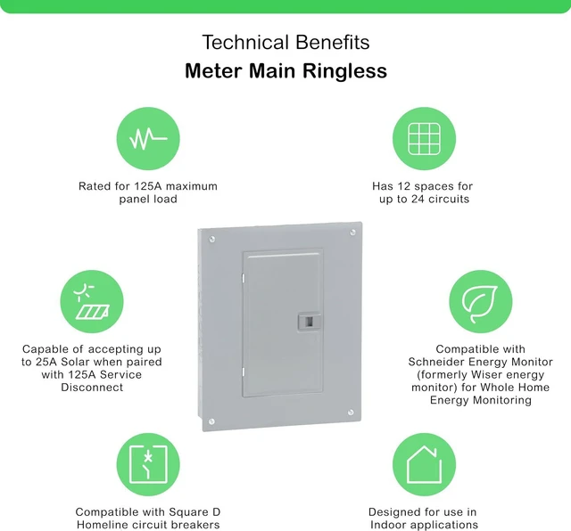 Alt view image 2 of 7 - Square D - HOM1224M100PC 100 Amp 12-Space 24-Circuit Indoor Main Breaker Load Center