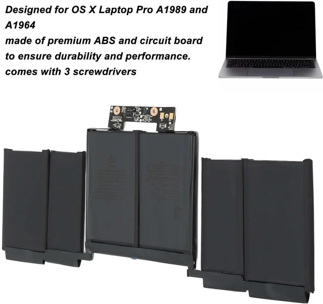 Alt view image 2 of 7 - Laptop Battery Replacement High Capacity 5086mAh 58Wh for OS X Laptop Pro 13in A1989 A1964 Designed for Safety Function