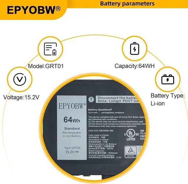 Alt view image 4 of 7 - GRT01 Laptop Battery 64Wh 4000mAh 15.2V GRT01 05RGW 0VXD57