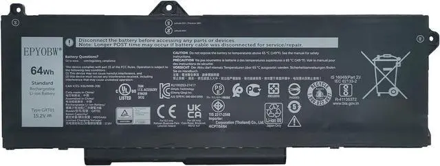 Main image of GRT01 Laptop Battery 64Wh 4000mAh 15.2V GRT01 05RGW 0VXD57