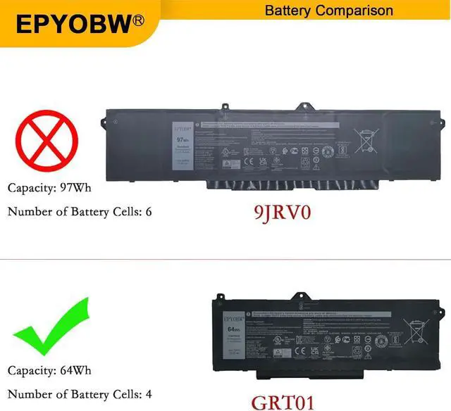 Alt view image 3 of 7 - GRT01 Laptop Battery 64Wh 4000mAh 15.2V GRT01 05RGW 0VXD57