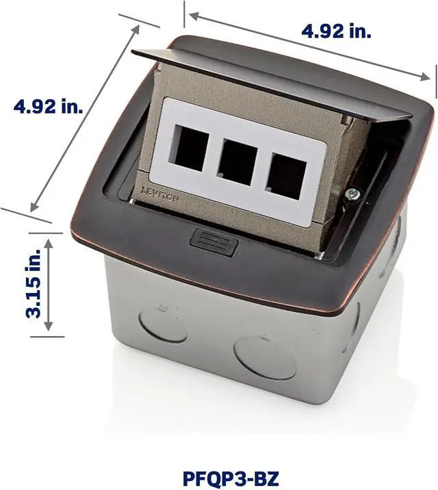 Alt view image 3 of 4 - Leviton Pop-Up Floor Box, 3-Port QuickPort Insert, PFQP3-BZ, Bronze