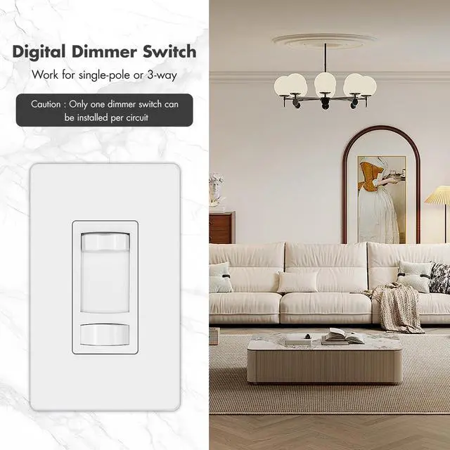 Alt view image 2 of 7 - Micmi 10 Pack Dimmer Light Switch, Single Pole/3 Way and ON/Off Slide Dimmer, 300W LED/CFL & 600W Incandescent/Halogen Compatible, Wall Plate Included, ETL Listed, White
