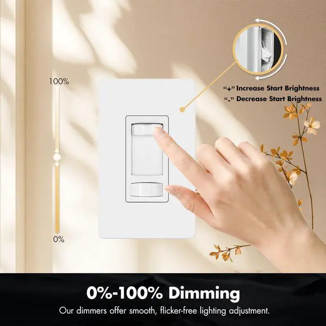 Alt view image 4 of 7 - Micmi 10 Pack Dimmer Light Switch, Single Pole/3 Way and ON/Off Slide Dimmer, 300W LED/CFL & 600W Incandescent/Halogen Compatible, Wall Plate Included, ETL Listed, White
