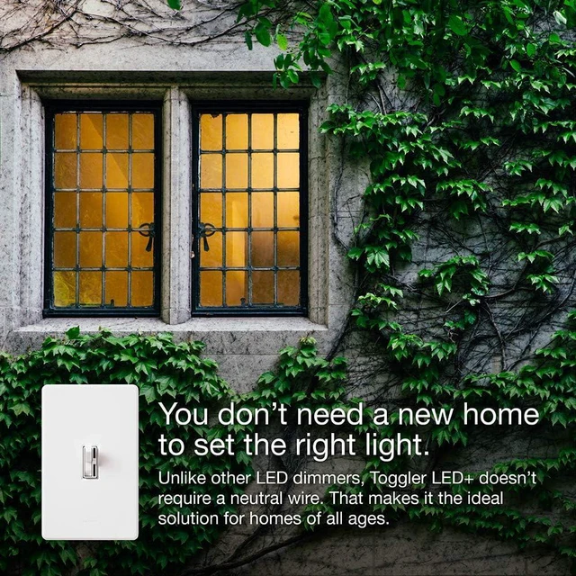Alt view image 5 of 7 - Lutron Toggler LED+ Dimmer Switch for Dimmable LED, Halogen and Incandescent Bulbs, 250W/Single-Pole or 3-Way, AYCL-253P-BR, Brown