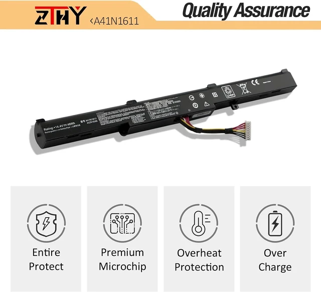Alt view image 4 of 7 - ZTHY A41N1611 Laptop Battery Replacement for ASUS ROG GL553 GL553VW-1A/2B/2D GL553VD-1A/1B/2B/2D/FY072T/FY124T GL553VE-DS74/FY003T GL753V FX53VD FZ53V Series A41LK5H A41LP4Q OB110-00470000 14.4V 48Wh