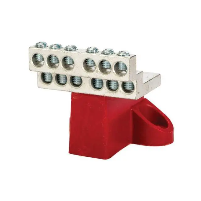 Alt view image 2 of 3 - Neutral Bar and Neutral Assembly, 225A Neutral Bar with Mounting Base, 4-14 AWG Wire Range, 600VAC Voltage, 2.250" Width, 2.250" Height, 2.068" Length