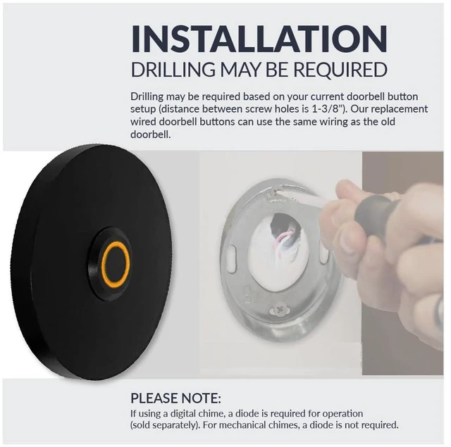 Alt view image 6 of 7 - Newhouse Hardware Circular Lighted Wired Metal Doorbell Button for Doorbell Chime, Buzzer, or Ringer