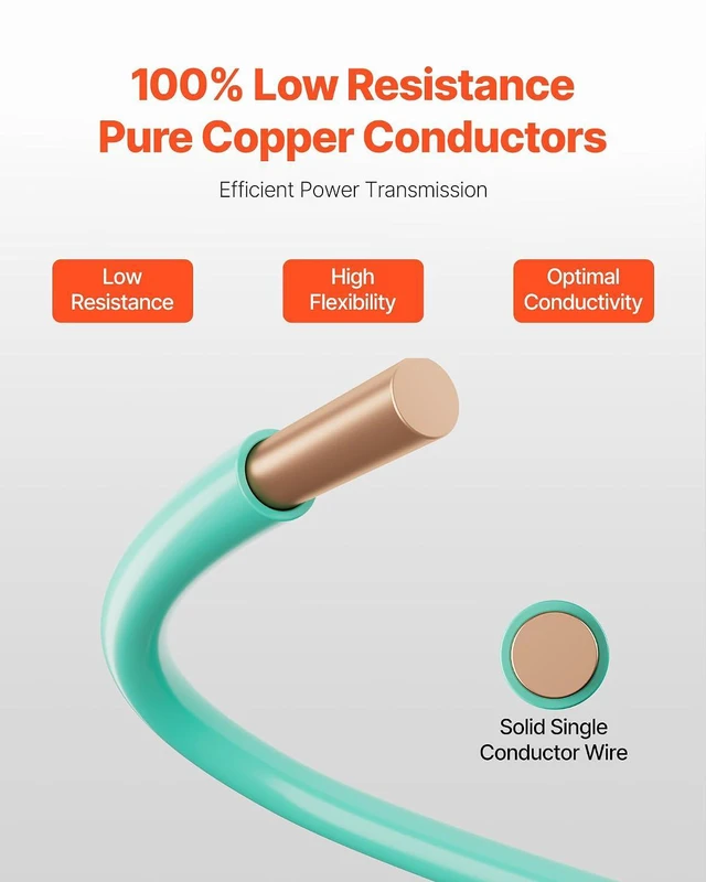 Alt view image 3 of 7 - VEVOR 10 AWG Solid THHN Wire, 100% OFC Copper Electrical Building Wire with Nylon Jacket PVC Insulation, Rated for Up to 600 Volts, Heavy-Duty for Residential, Industrial, Commercial, Green (50 Feet)