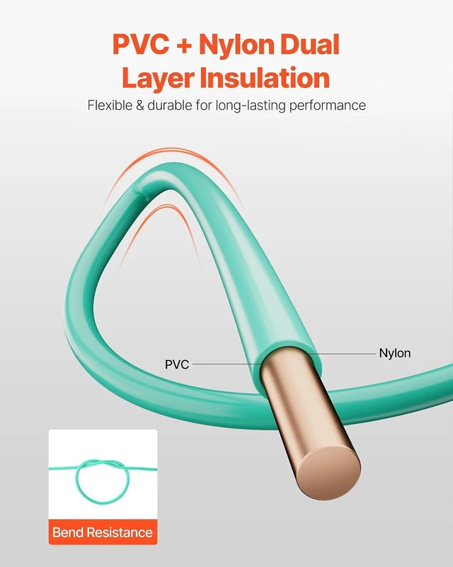 Alt view image 5 of 7 - VEVOR 10 AWG Solid THHN Wire, 100% OFC Copper Electrical Building Wire with Nylon Jacket PVC Insulation, Rated for Up to 600 Volts, Heavy-Duty for Residential, Industrial, Commercial, Green (50 Feet)