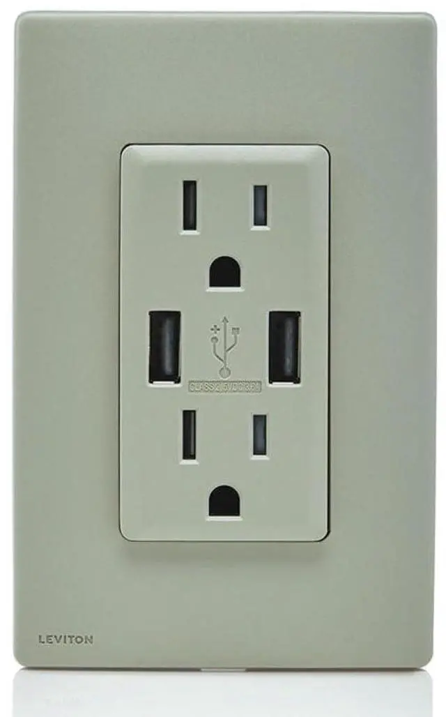Main image of Leviton Renu USB Outlet Kit, 15 Amp, RUAA1-KWS, Wood Smoke