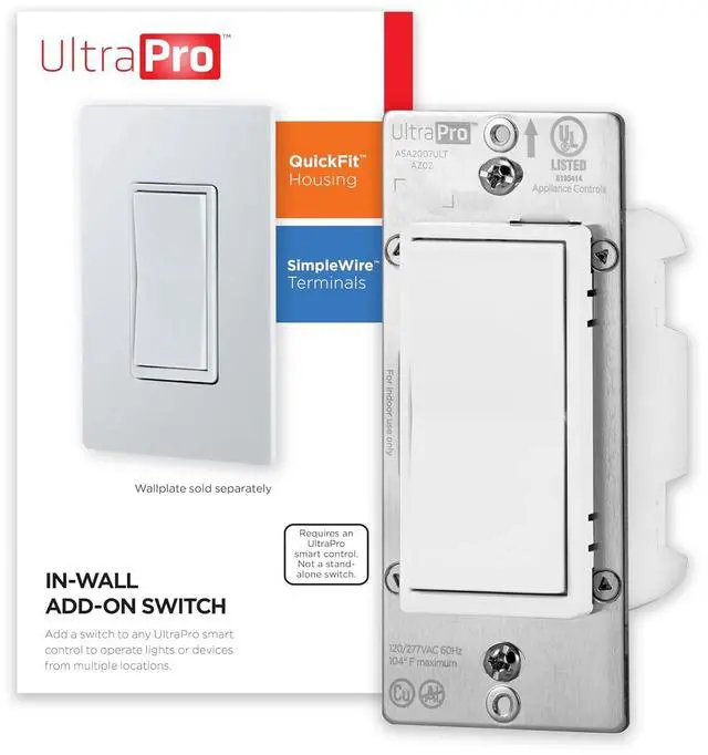 Main image of UltraPro - QuickFit and SimpleWire Add-on Switch, In-Wall Only, Z-Wave ZigBee Wireless Smart Lighting Controls, Not a Standard Switch, 59349