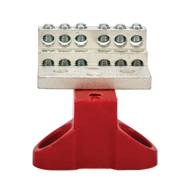Alt view image 3 of 3 - Neutral Bar and Neutral Assembly, 225A Neutral Bar with Mounting Base, 4-14 AWG Wire Range, 600VAC Voltage, 2.250" Width, 2.250" Height, 2.068" Length