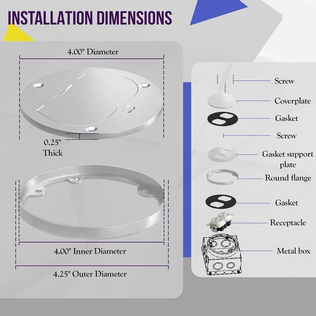 Alt view image 7 of 7 - Enerlites 975502-S 4'' Hinged Floor Box Cover Flange, 20A Duplex Tamper-Weather Resistant Receptacle, Nickel Plated Brass