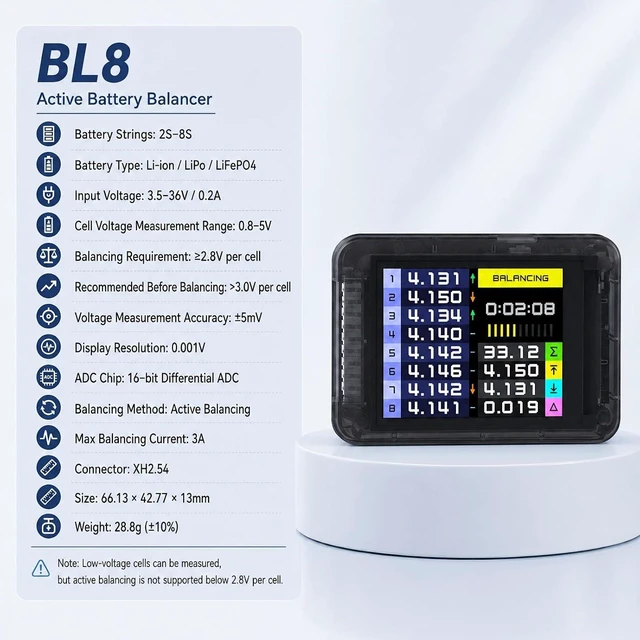 Alt view image 4 of 7 - Lipo Active Balancer with Voltage Display for 2s to 8s RC Batteries, 3A Fast Balancing, Smart Battery Checker Tester Monitor for Lifepo4 Lithium LiPo - BL8