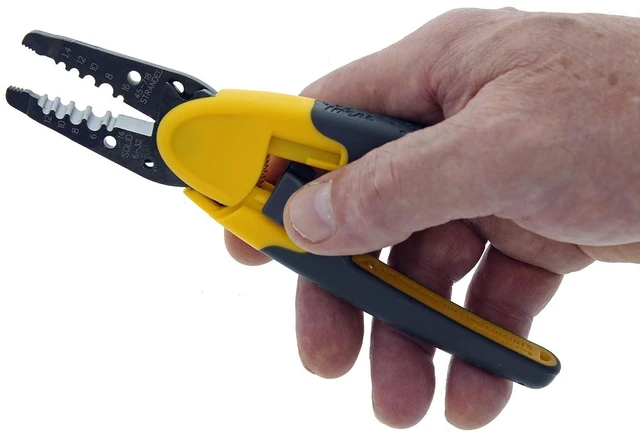 Alt view image 6 of 7 - Ideal Electrical 45-718 Kinetic Super T-Stripper - 6-14 AWG Solid, 8-16 AWG Stranded, Wire Stripper w/Thumb Rest, Plier Nose, Slide Lock, Textured Grips