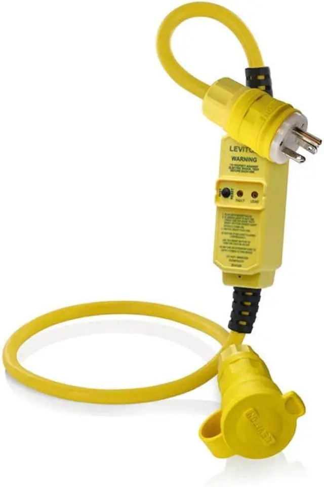 Main image of Leviton GFCI Cord, 20 Amp, 3.5FT, Manual Reset, GSCM2-3WC, Yellow