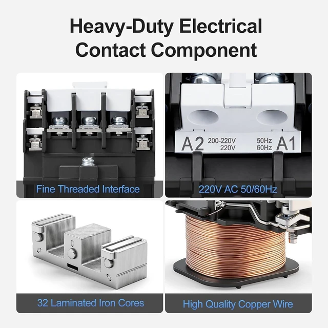 Alt view image 3 of 7 - Baomain Magnetic AC Contactor, 3 Pole 50A Ith 220V AC Coil, 2NO2NC Auxiliary Contact, DIN Rail Mount, UL Listed (P35T-220V)