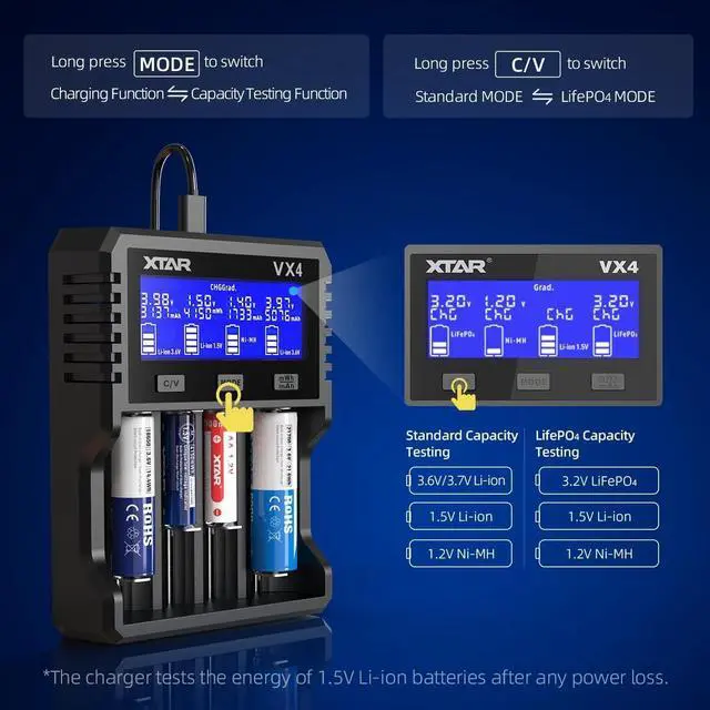 Alt view image 4 of 6 - XTAR VX4 Visible Mixer 1.5V/3.6V/3.7V Li-Ion 3.2V LiFePO4 1.2V Ni-MH Batteries Charger and Battery Capacity Tester