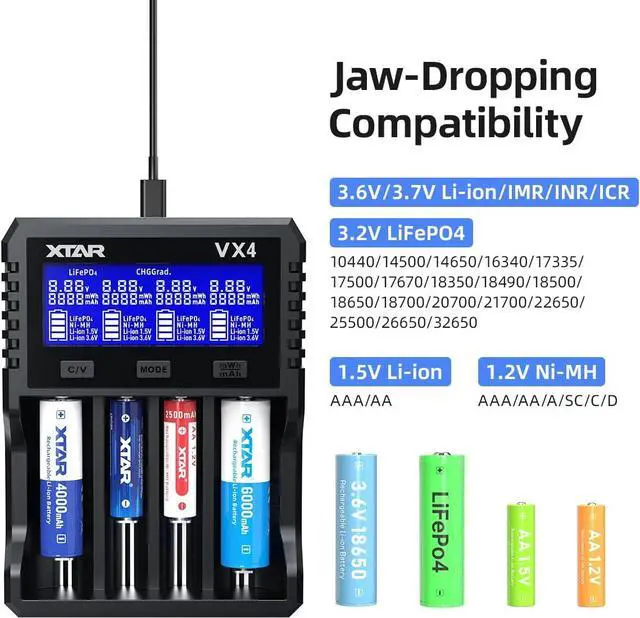 Alt view image 2 of 6 - XTAR VX4 Visible Mixer 1.5V/3.6V/3.7V Li-Ion 3.2V LiFePO4 1.2V Ni-MH Batteries Charger and Battery Capacity Tester