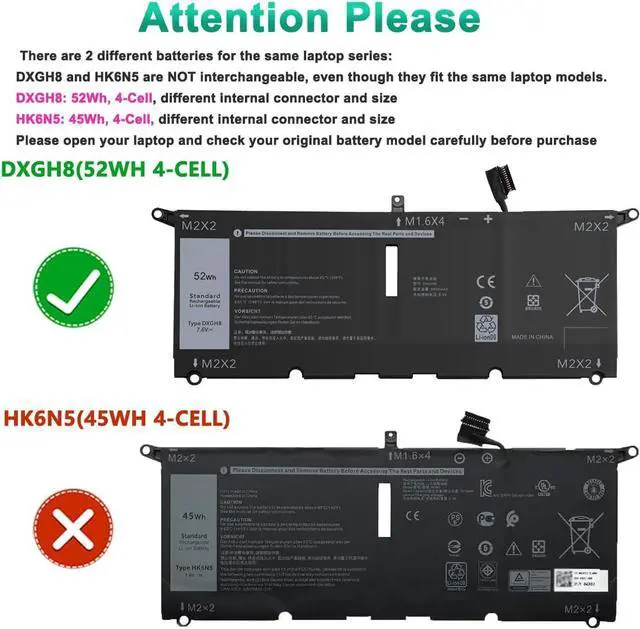 Alt view image 2 of 7 - 52WH DXGH8 Laptop Battery Compatible with Dell XPS 13 9370 9380 7390 Latitude 3301 Inspiron 5390 5391 7490 7390 Vostro 5390 5391 P82G P82G001 P113G001 Series H754V G8VCF HK6N5