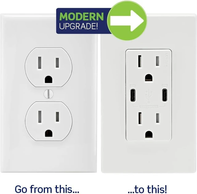 Alt view image 4 of 7 - Leviton USB Dual Type-C Receptacle, 15 Amp, Tamper-Resistant, T5636-00I, Ivory