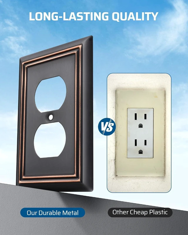 Alt view image 2 of 7 - DEWENWILS 4-Pack Duplex Wall Plate, Metal Wall Outlet Cover for Receptacle, Light Switch, Aged Bronze