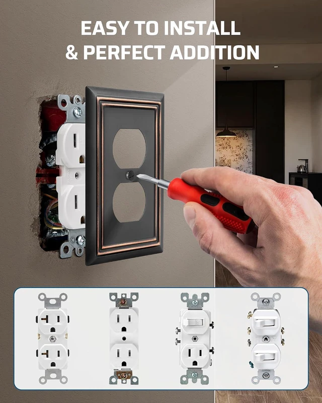 Alt view image 3 of 7 - DEWENWILS 4-Pack Duplex Wall Plate, Metal Wall Outlet Cover for Receptacle, Light Switch, Aged Bronze