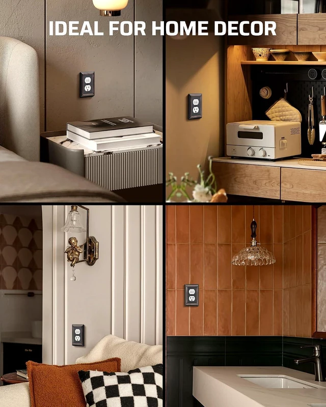 Alt view image 4 of 7 - DEWENWILS 4-Pack Duplex Wall Plate, Metal Wall Outlet Cover for Receptacle, Light Switch, Aged Bronze